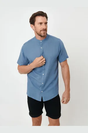 Threadbare Chemise à manches courtes en lin mélangé avec col grand-pèreGrand