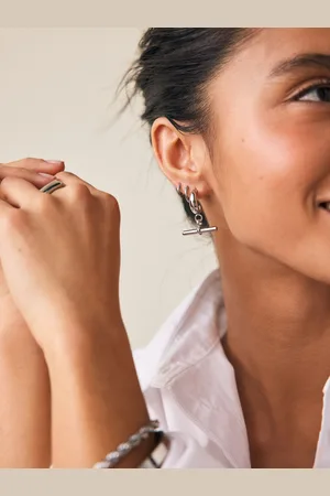 Next Stainless Steel T-Bar Hoop Earringsun