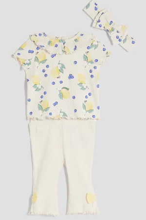 River Island Baby Girls Beige Lemon Kickflare Tops & Leggings Set 3 Pack9 - Mois 12 (74 - 80cm)