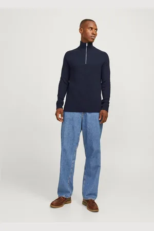 JACK & JONES Quarter Zip Ribbed Knitted JumperM