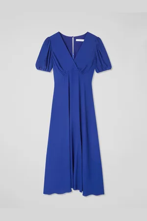 LK Bennett Hermia Mazarine Viscose Petal Sleeve V-Neck Flared Dress44