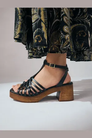 Next Signature Premium Leather Square Toe Weave Clog Block Heel Sandal Shoeseu40