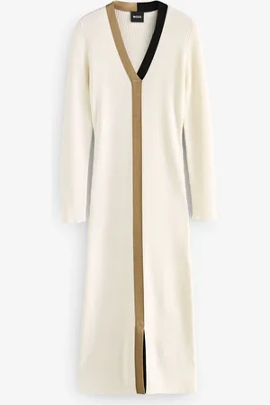 HUGO BOSS Signature Stripe V-Neck Knit Midi DressMédium