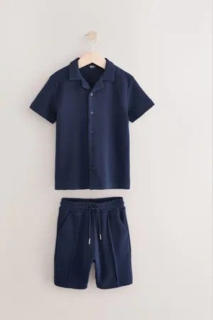Next Textured Revere Collar Short Sleeve Shirt and Shorts 100% Cotton Set (3-16yrs)3 ans (98cm)