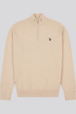 U.S. Polo Assn. U. S. Polo Assn. Mens Checkerboard Funnel Neck 1/4 Zip Knit JumperGrand