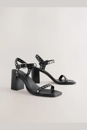 Next Forever Comfort Leather Square Toe Hardware Detail Block Sandalseu37