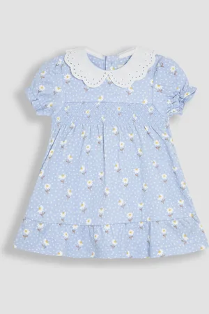 JoJo Maman Bébé Floral Print Broderie Collar Smocked Dress7480cm