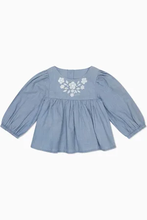 Mori Blue 100% Cotton Muslin Long Sleeve Blouse Top8692cm