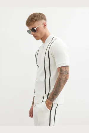 River Island Slim Fit Short Sleeve Tape Baseball Polo ShirtPetit