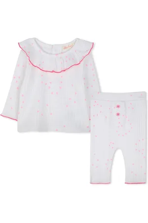 Billieblush Baby Heart Print White Top & Leggings Set With Frill Neckline8692cm