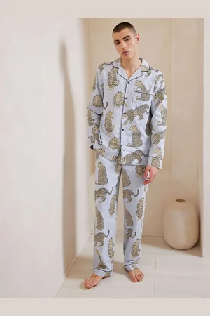 Chelsea Peers Seersucker Cotton Leopard Rayure Imprimé Long Pyjamas Set2X-Large