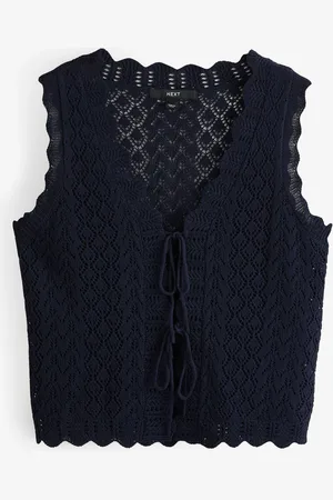 Next Lace Knit Tie Front Vest with LinenPetit