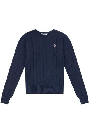 U.S. Polo Assn. U. S. Polo Assn. Womens Col en V Cable Knit 100% Cotton PullL
