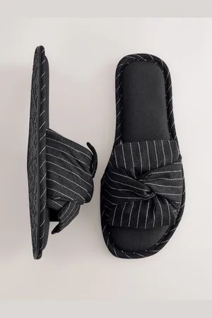 Next Linen Blend Bow Sliders SlippersPetit