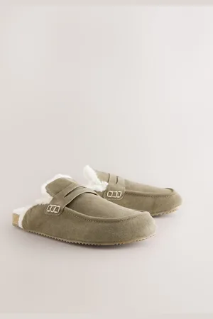 Next Suede Loafer Mule Slippers with Borg LiningL