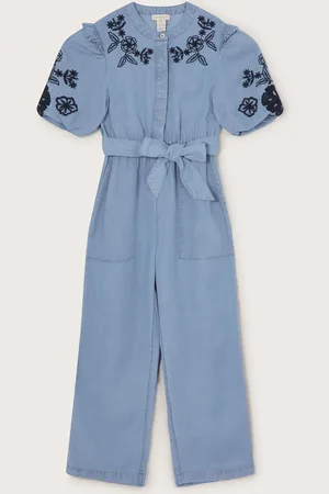 Monsoon Floral Embroidered Chambray Jumpsuit104110cm
