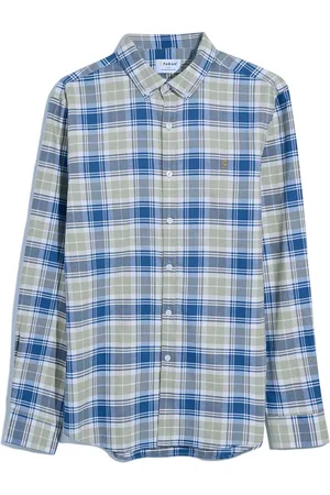 Farah Chemise Brewer à carreaux marron à manches longues 100% coton bio, couleur noisetteGrand
