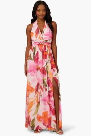 Adrianna Papell Pink Floral Chiffon Ring Gown