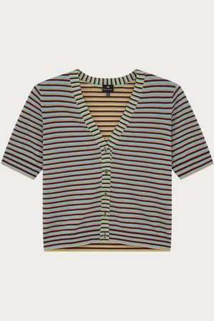 Paul Smith Blue Stripe Knitted V-Neck Short Sleeve Cardiganxlarge
