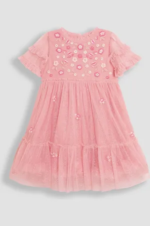 JoJo Maman Bébé Floral Embroidered Tiered Tulle Party Dress116122cm