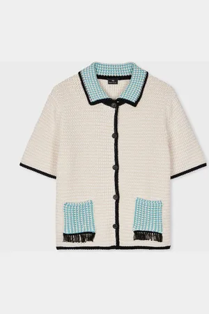 Paul Smith Knitted Button Through Collared Short Sleeve 100% Organic Cotton White Cardiganxsmall