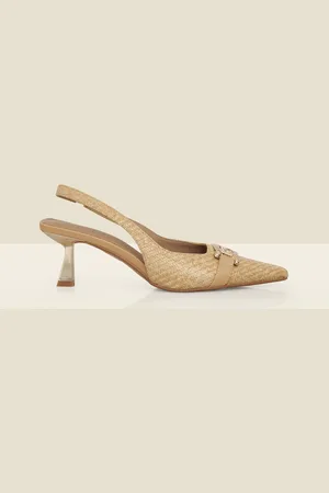 Sosandar Raffia Slingback Court Shoes With Gold Detaileu37
