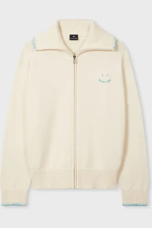 Paul Smith Col zippé en maille à logo 100% coton biologique blancMédium