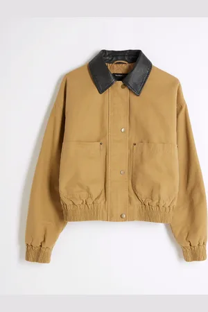 River Island 100% Cotton Faux Leather Collar Casual Bomber Jacket34