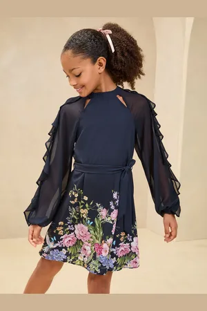Lipsy London Floral Placement Print Long Sleeve Dress (5-16yrs)158164cm