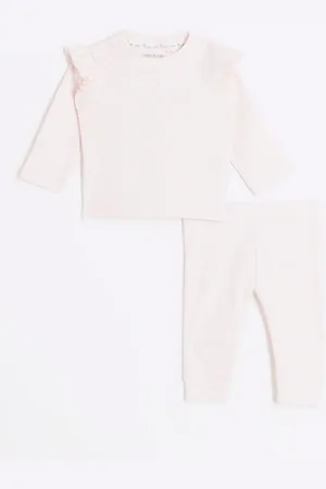 River Island Baby Girls Frill Heart 100% Cotton Rib Top and Leggings Set6 - Mois 9 (68 - 74cm)