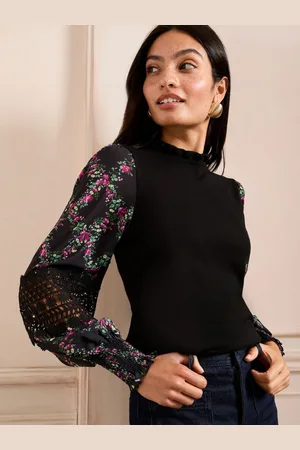 Love & Roses Petites tailles Manches tissées à col volanté Pull en maille fine36