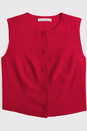 Abercrombie & Fitch Red Cap Sleeve Tailored Button Through VestMédium