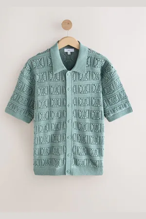 Next Relaxed Fit Cotton Rich Short Sleeve Flower Crochet Knitted ShirtTrès grand