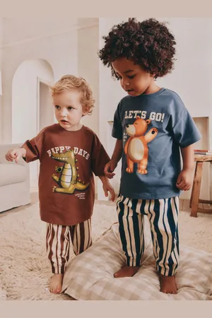 Next 100% Cotton Bear Stripe Pyjamas 2 Pack (9mths-10yrs)9298cm