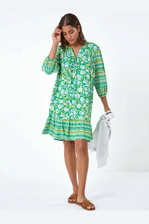 Roman Peignoir smocké Motif Paisley Border imprimé38