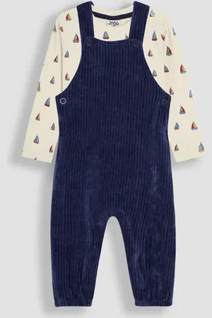 JoJo Maman Bébé Velour Dungarees & Boat Print Top Set5662cm
