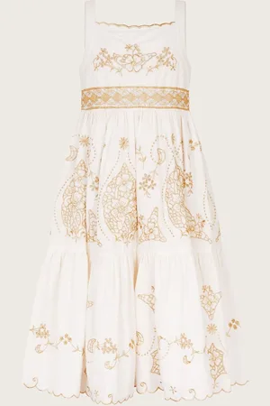 Monsoon Gold Floral Print Embroidered Dress146152cm