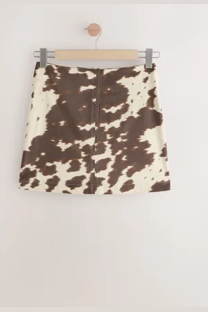 Next Faux Suede Cow Print Mini Skirt46xltall