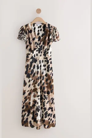 Next Robe longue à manches évasées à col en V nouée à la taille