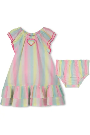 Billieblush Pink Stripe Frill Sleeve Ruffle Baby Dress And Bloomer Set6874cm
