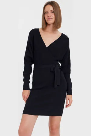 VERO MODA Col en V Wrap Ceinturé Knitted Pull Robe40