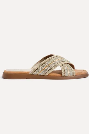 Linzi Genie Embellished Raffia Sandals With Crossover Strapseu355