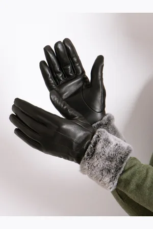 Totes Gants en cuir Isotoner pour dames avec manchette en fausse fourrureM