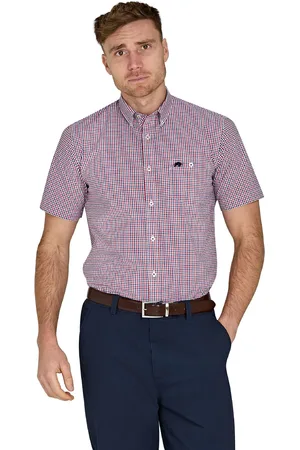 Raging Bull Red Short Sleeve Graph Check 100% Cotton Poplin ShirtTrès grand