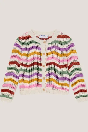 Monsoon Zigzag Stripe Crochet 100% Cotton Cardigan5-6 Années