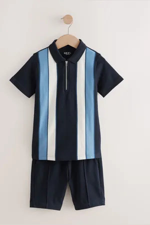 Next Zip Neck Stripe 100% Cotton Polo Shirt and Shorts Set (3-16yrs)116122cm