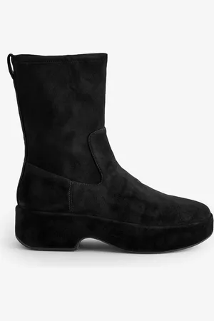 FitFlop Bottes F-Luma Extensible en daim Demi Compensées à mi-mollet noires
