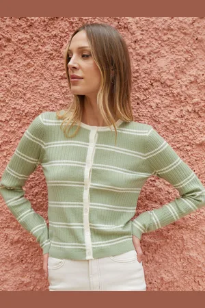 Threadbare Stripe Wool Blend Pointelle Knit Cardigan40