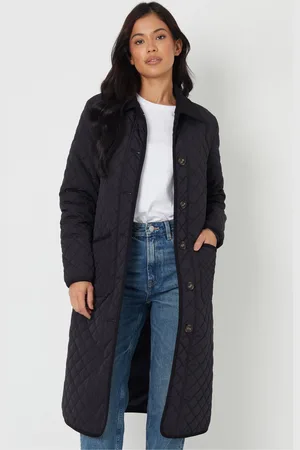 Threadbare Button Up Collared Diamond Quilted Maxi Coat42