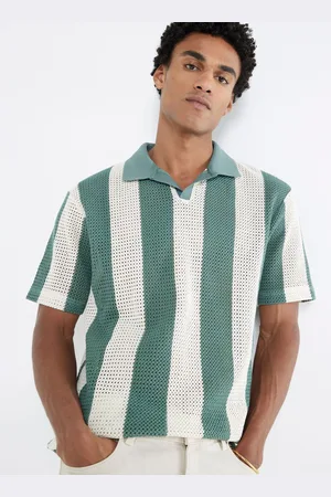 River Island Regular Fit Stripe Crochet 100% Cotton Polo Shirtxsmall